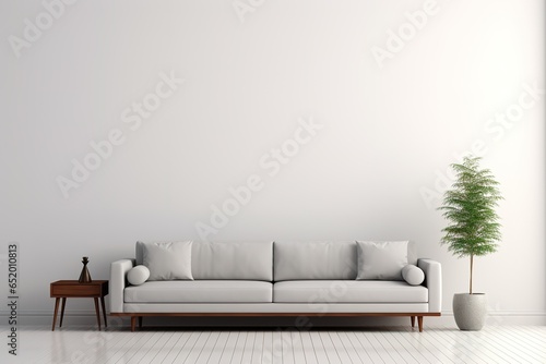 Minimalist Marvel Studio shot of a grey sofa on a carpet isolated on white background © Parvez