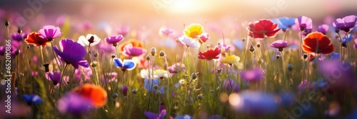 Another View Of A Colorful Flower Meadow With Sunbeams And Bokeh Lights Emphasizing The Natural Beauty Of Wildflowers In Summer © Ян Заболотний