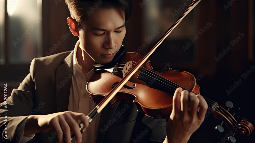  Renowned Violinist Practicing for Symphony Orchestra Performance - obrazy, fototapety, plakaty 