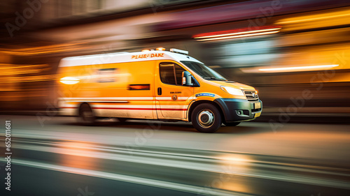 Blurred motion action view of an ambulance responding to the scene of an emergency.generative ai