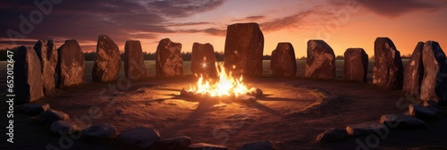 An Ancient Stone Circle Altar Surrounded By Fire