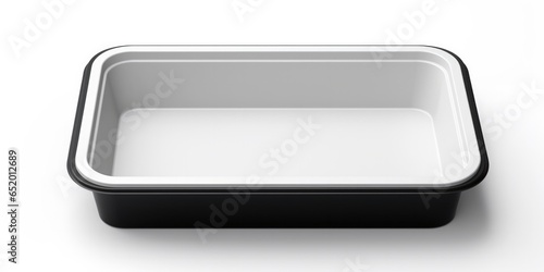 An Empty Black And White Plastic Fast Food Tray Container Mockup Serving As A Product Package Blank Template Rendered In A Realistic Illustration And Isolated On A White Background