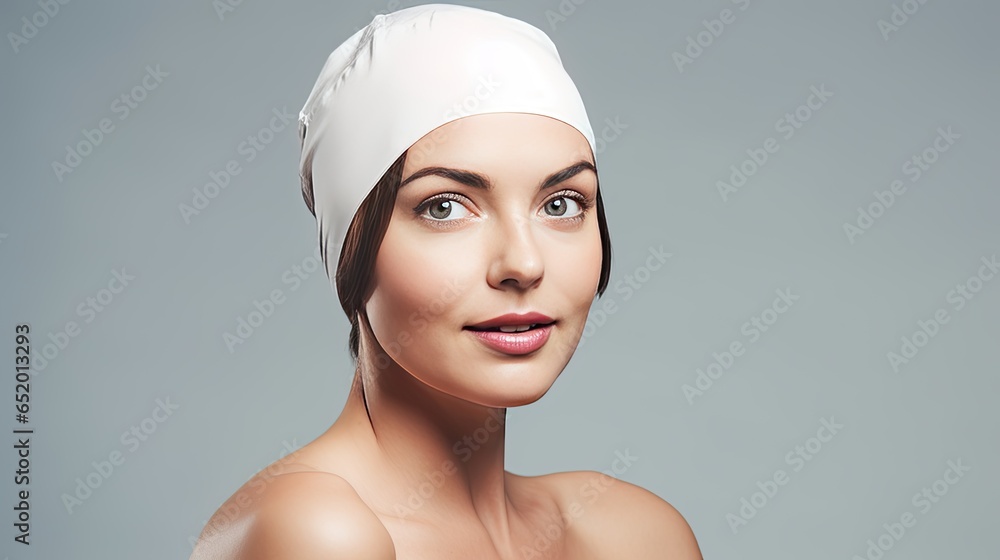 Woman Wearing Blank Swim Cap Woman Wearing Blank Swim Cap