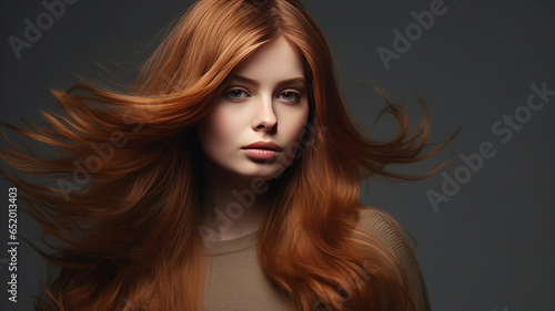 Lively golden brown hair on a gray background generative ai