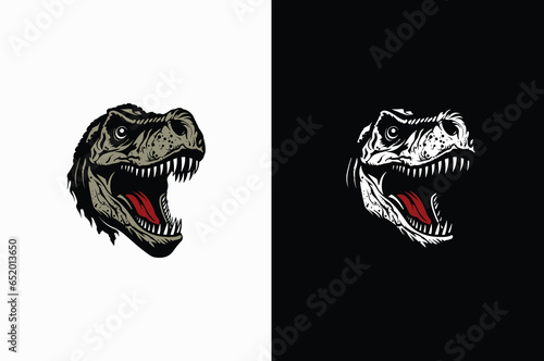 Dinosaur Raptor Face Clipart, Tyrannosaurus T Rex or Velociraptor Head for Jurassic Prehistoric Wildlife Logo Design