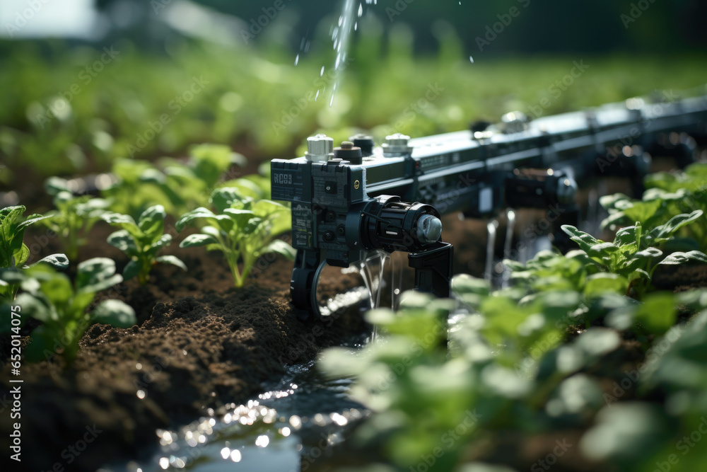 A precision irrigation system delivering water directly to plant roots, reducing waste. Generative Ai. A precision irrigation system delivering water directly to plant roots, reducing waste. Generative Ai.