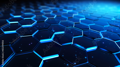 A stunning deep blue abstract background featuring hexagons, representing new technologies, the internet, and IT concepts. It serves as a versatile design element