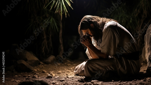Jesus Christ prays in the Garden of Gethsemane photo