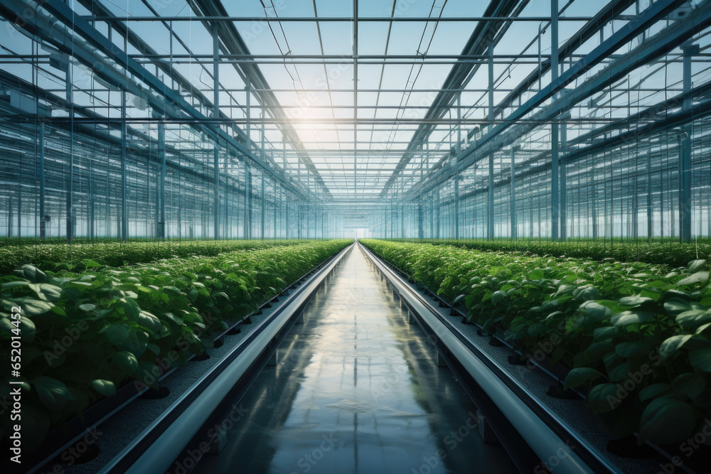 A modern greenhouse using controlled environment agriculture for year-round crop production. Generative Ai. A modern greenhouse using controlled environment agriculture for year-round crop production. Generative Ai.