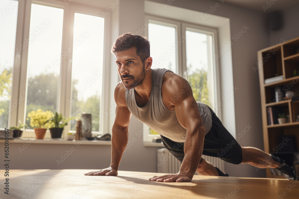 exercise and healthy lifestyle concepts - Indian man doing abdominal exercises at home generative ai exercise and healthy lifestyle concepts - Indian man doing abdominal exercises at home generative ai