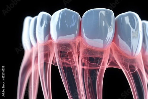 A detailed close-up of a tooth with a toothbrush. This image can be used to promote dental hygiene or for illustrating oral health articles.