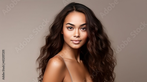 Portrait of a beautiful brunette african woman with long wavy hair.generative ai