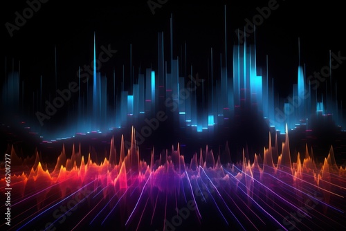 A vibrant and dynamic sound wave displayed against a dark background. This image can be used to represent music, sound, technology, or creativity in various projects.