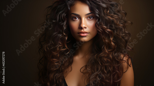 Portrait of a beautiful brunette african woman with long wavy hair.generative ai