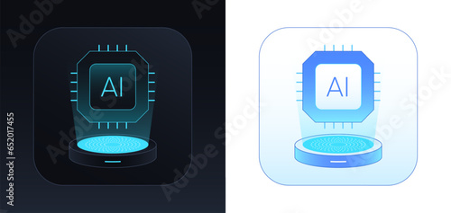 AI core processor. AI system integration in business processes. Artificial intelligence solution with smart algorithms for business task control, automate manage process and big data analysis. Vector