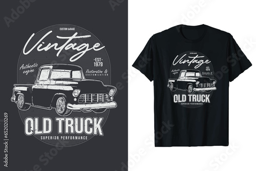 American Vintage Old Truck Vector T-Shirt Design. Vintage trucks Retro classic t-shirt. chevy pickup truck graphic tshirt design.
