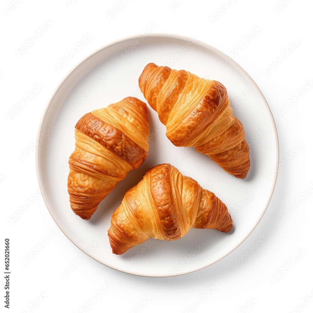 plate of croissants isolated on white background (Generative AI) plate of croissants isolated on white background (Generative AI)