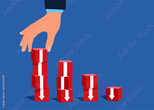 Ladder made of  blocks with arrows down. Regression, crisis. Vector illustration