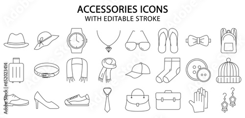 Accessories icons. Set icon about accessories. Accessories line icons. Vector illustration. Editable stroke.