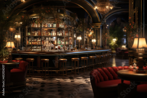 A hidden speakeasy bar reminiscent of the Roaring Twenties, serving artisanal cocktails and jazz. Generative Ai.