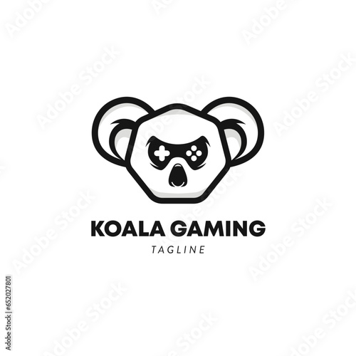 Hexagon koala head Logo Symbol Design ,Modern Mascot Cartoon koala mascot, It utilizes a koala that has eyes designed to impersonate a game controller.
