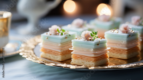 Petit four cakes in pastel colours