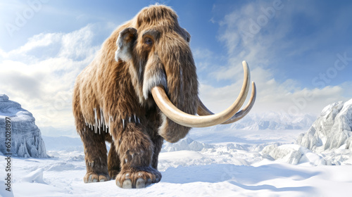big woolly mammoth on a frozen lake