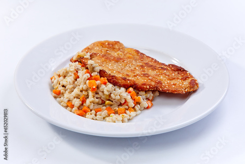 barley with cutlet and vegetables
