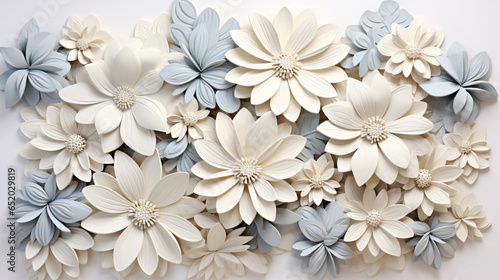 White bright abstract floral flowers leaves