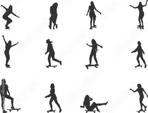 Woman skateboarder silhouette, Skate silhouette, Girl Skateboard silhouettes, Skateboard vector, Woman skateboarding silhouettes, Skateboarding bundle set