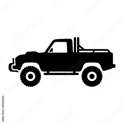 Off-road pickup truck icon. SUV. Black silhouette. Side view. Vector simple flat graphic illustration. Isolated object on a white background. Isolate.