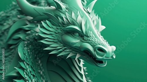 New Year 2024 Greeting Card. Green Dragon Portrait. Ai generative