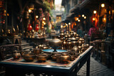 A bustling bazaar in the heart of Istanbul, where vibrant colors and exotic scents fill the air. Concept of traditional markets in the Near East. Generative Ai.