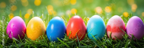 Easter Eggs over a Grass Surface. Selective Focus. April Season Event.