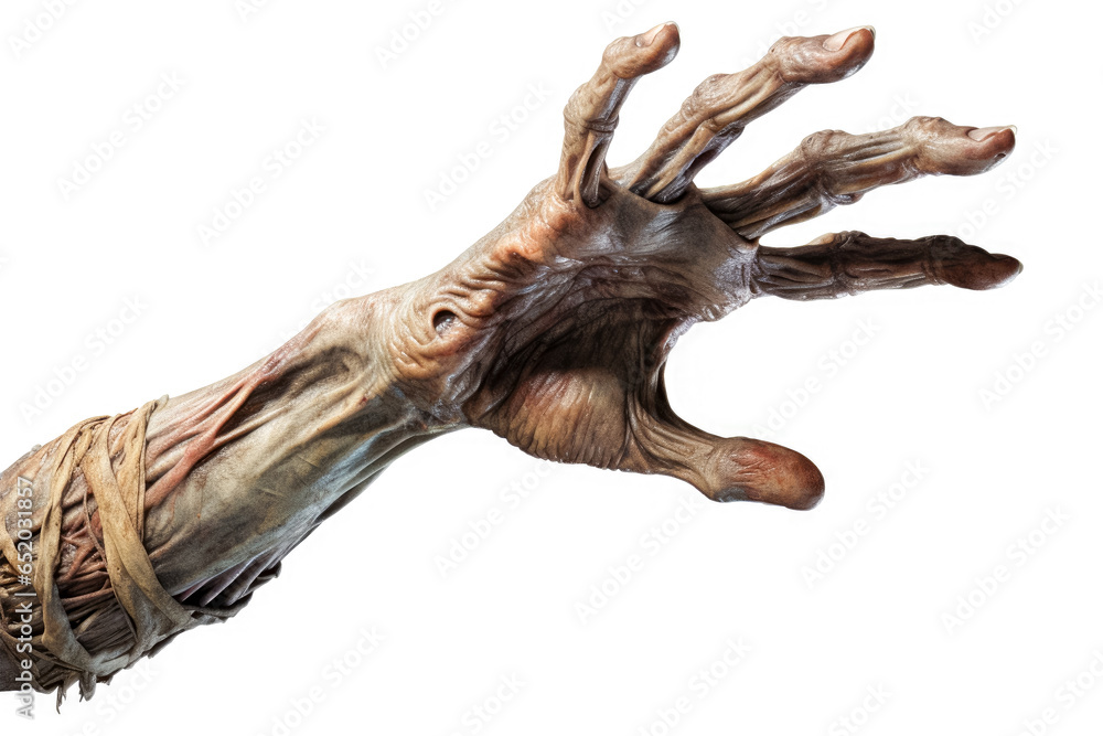 Halloween theme: terrible zombie hand isolated on white background with clipping path