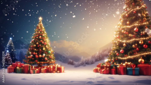 View of beautifully decorated christmas tree outdoors, Christmas background, Generative AI. free Stock Photo © Robindronath