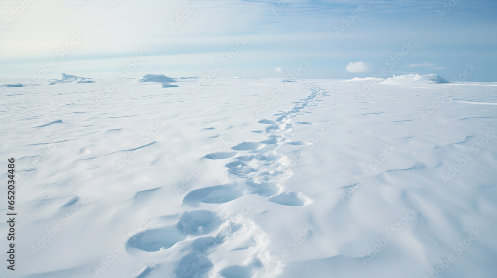 white snow ice on the ground with footprints, generative ai 