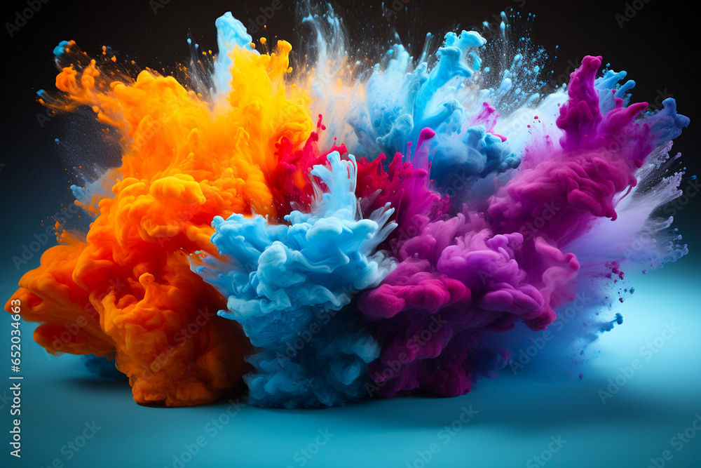 Explosion of colored powder, isolated. Power and art concept, abstract blast of colors. AI Generative