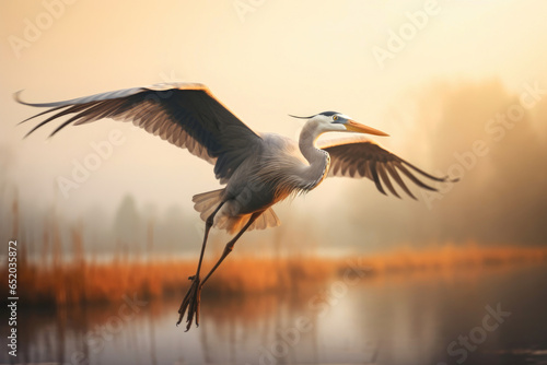Majestic Heron Soaring in  Fog © AIproduction