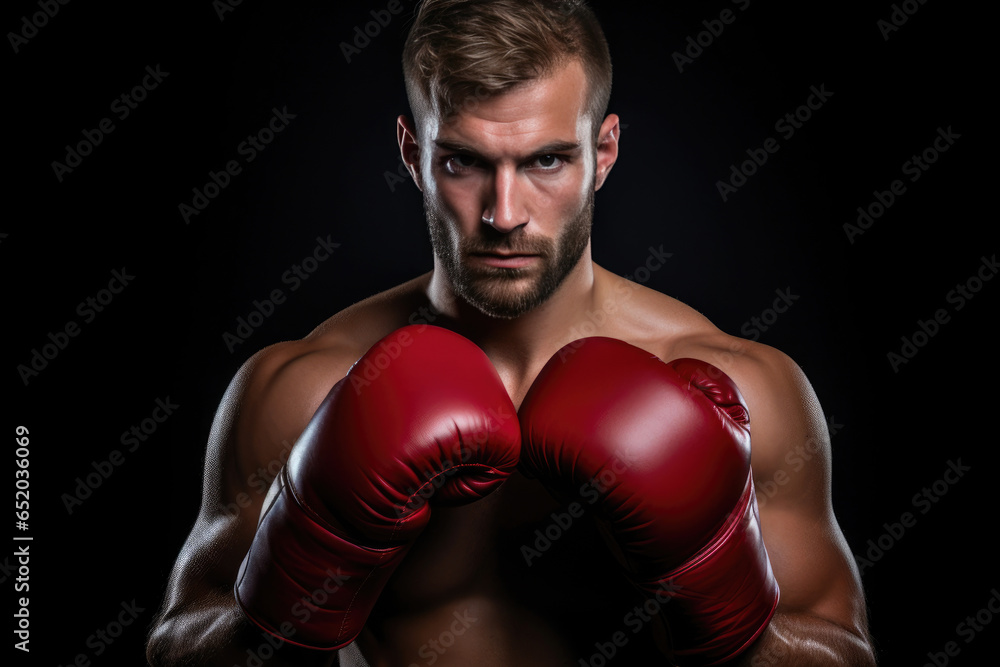 Strong Caucasian Fighter in Boxing Gloves