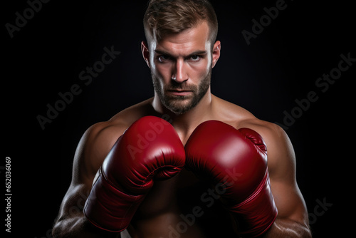 Strong Caucasian Fighter in Boxing Gloves