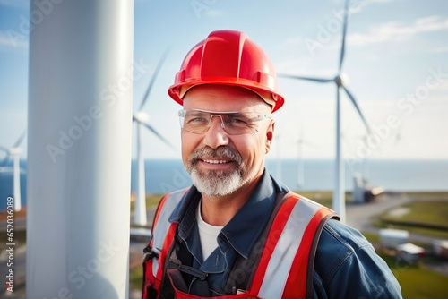 Skilled Caucasian Engineer on Offshore Wind Turbine Vessel