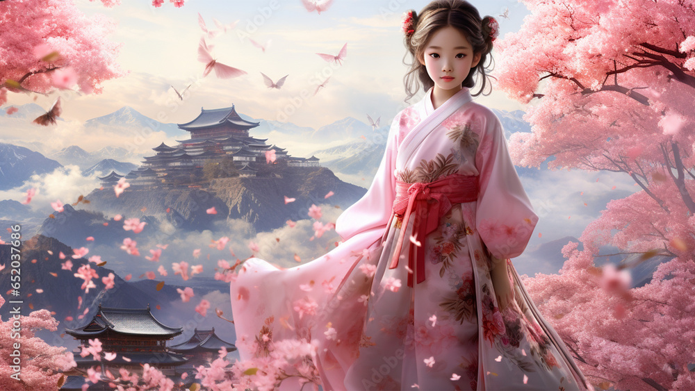 woman in a dress sakura flowers