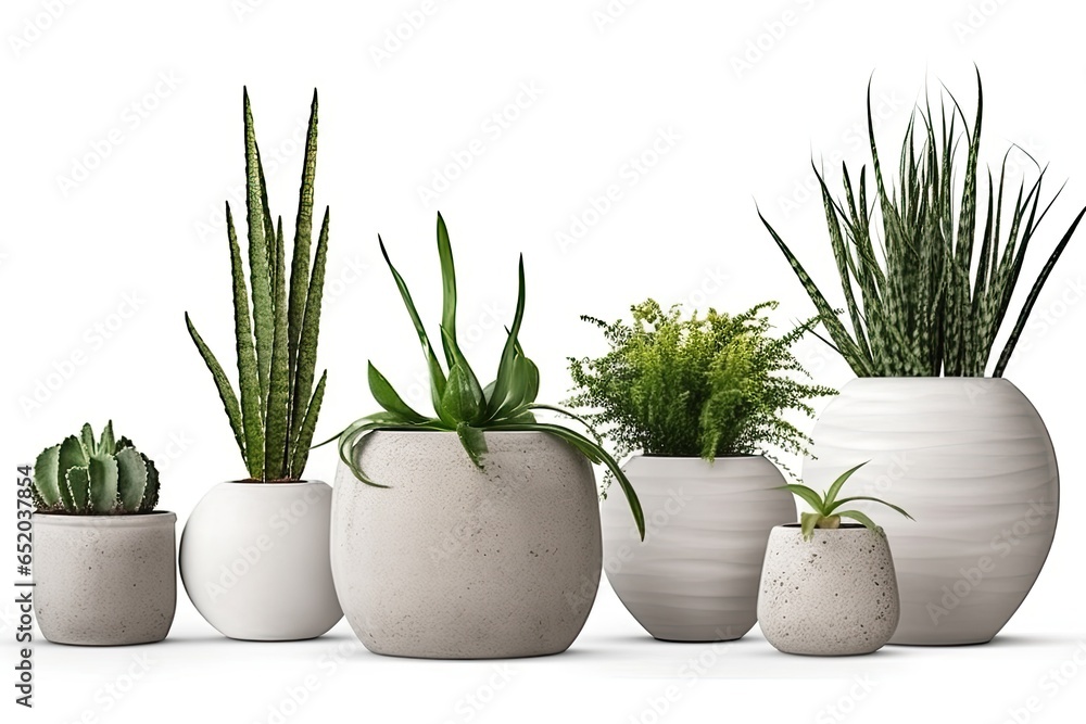 A group of decorative green succulents and cacti, enhancing the modern interior with their natural beauty.