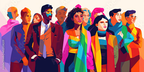 Diverse crowd of empowered people, colorful urban environment