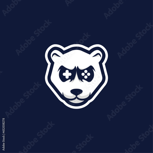 Hexagon polar bear head Logo Symbol Design ,Modern Mascot Cartoon polar bear mascot, It utilizes a polar bear that has eyes designed to impersonate a game controller.