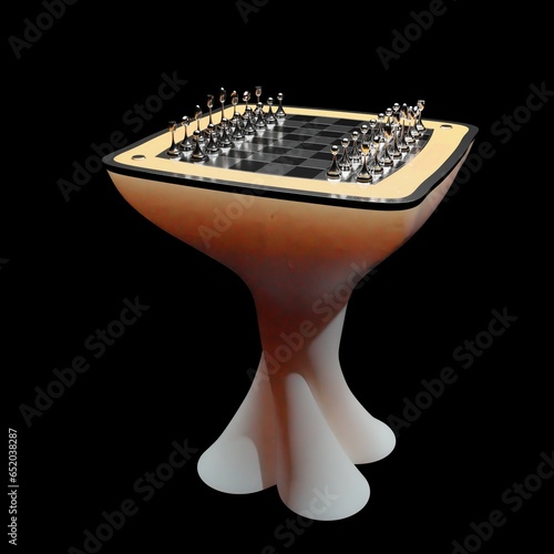 3D computer-rendered illustration of an illuminated chessboard table