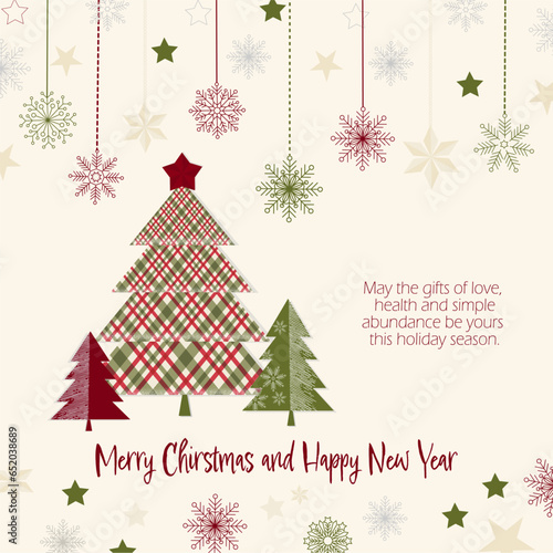Christmas nad New Year greeting card in beige natural color