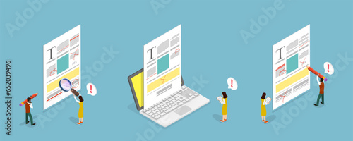 3D Isometric Flat Vector Conceptual Illustration of Proofreading and Copywriting, Spell Check