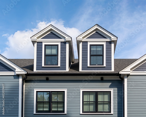 Canvastavla Gabled dormer windows of a duplex house, Boston, Massachusetts, USA